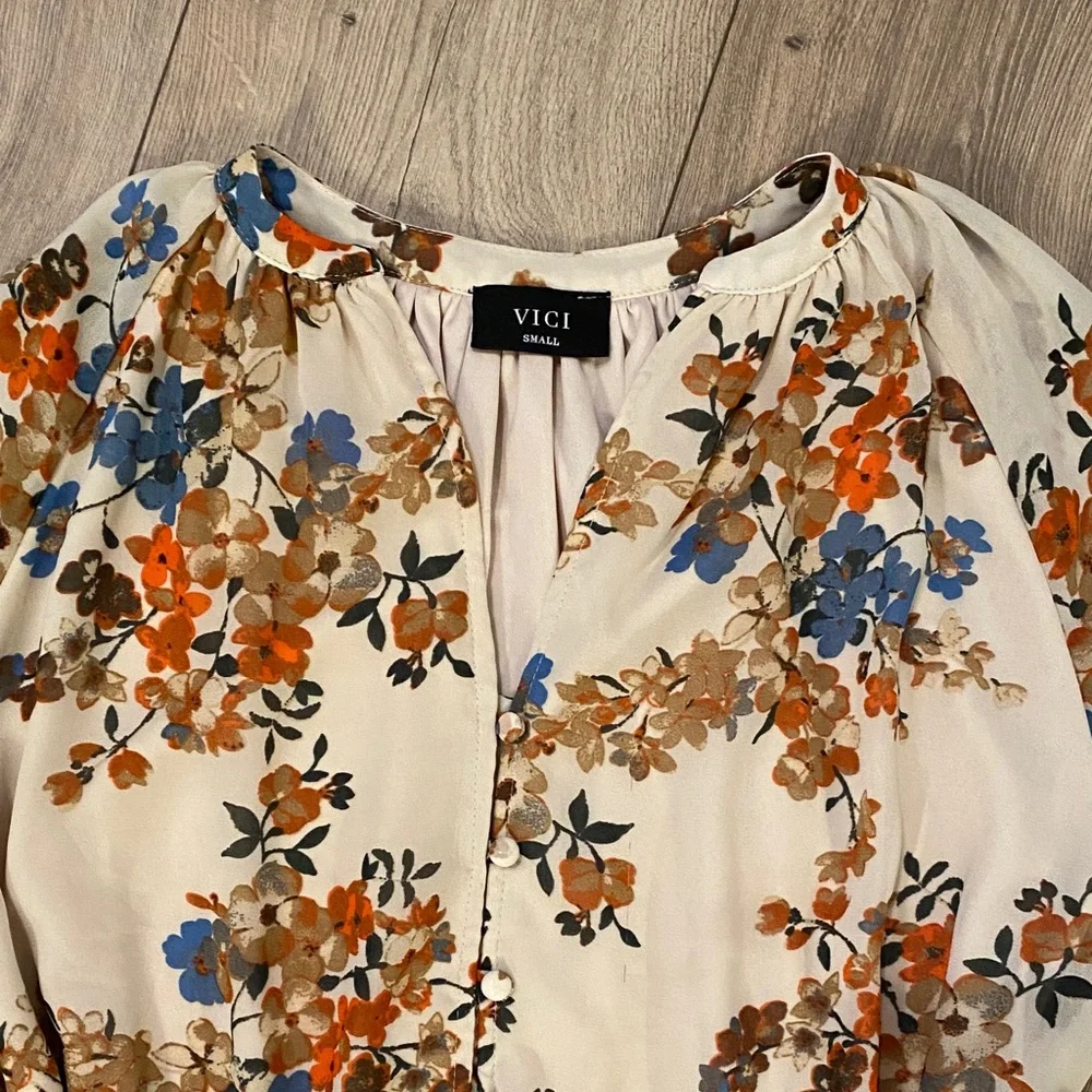 Vici Cream Floral Blouse with Blue and Orange Accents - Picture 2 of 9